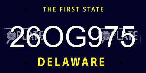 26OG975 Delaware License Plate