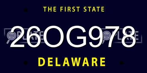 26OG978 Delaware License Plate