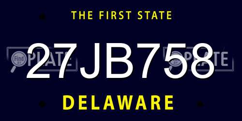 27JB758 Delaware License Plate
