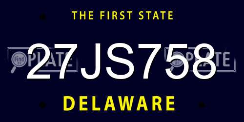 27JS758 Delaware License Plate