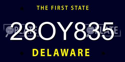 28OY835 Delaware License Plate