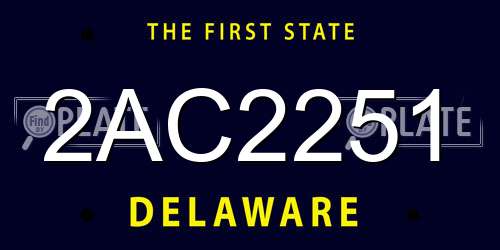 2AC2251 Delaware License Plate