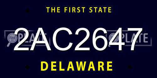 2AC2647 Delaware License Plate