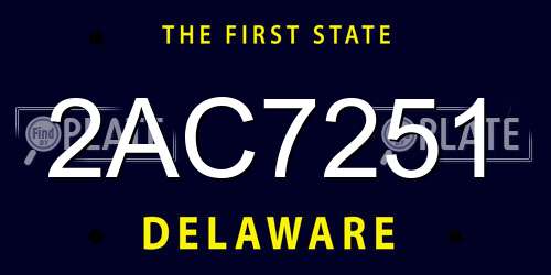 2AC7251 Delaware License Plate