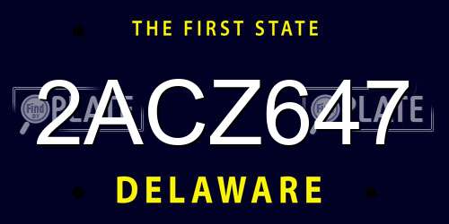 2ACZ647 Delaware License Plate