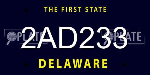 2AD233 Delaware License Plate