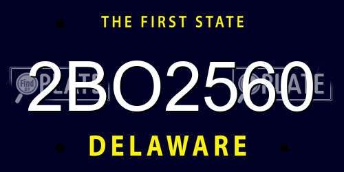 2BO2560 Delaware License Plate