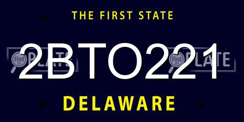 2BTO221 Delaware License Plate