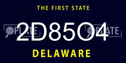 2D85O4 Delaware License Plate