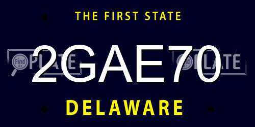 2GAE70 Delaware License Plate
