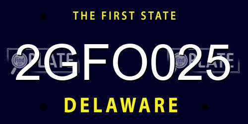 2GFO025 Delaware License Plate