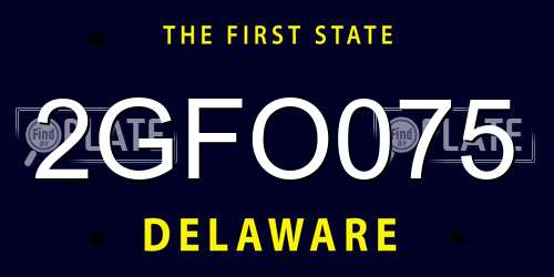 2GFO075 Delaware License Plate