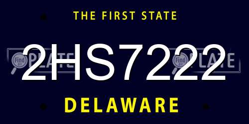 2HS7222 Delaware License Plate