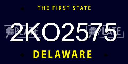 2KO2575 Delaware License Plate