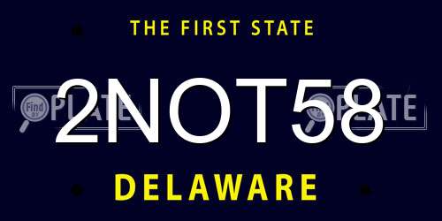 2NOT58 Delaware License Plate