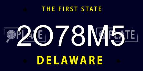 2O78M5 Delaware License Plate