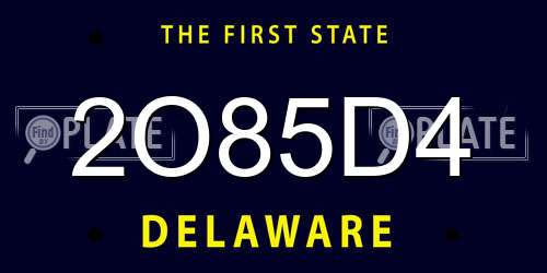 2O85D4 Delaware License Plate