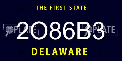 2O86B3 Delaware License Plate