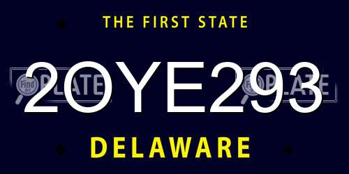 2OYE293 Delaware License Plate