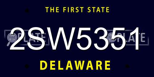 2SW5351 Delaware License Plate