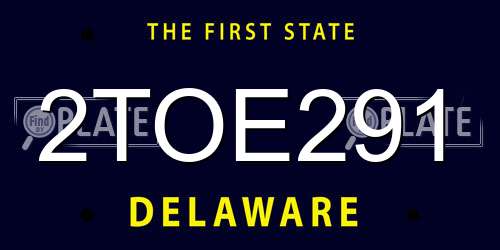 2TOE291 Delaware License Plate