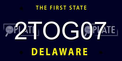 2TOG07 Delaware License Plate