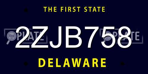 2ZJB758 Delaware License Plate