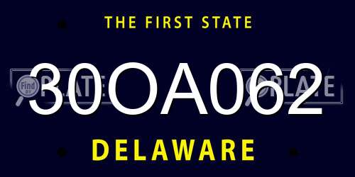 30OA062 Delaware License Plate