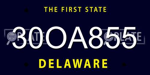 30OA855 Delaware License Plate