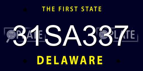 31SA337 Delaware License Plate