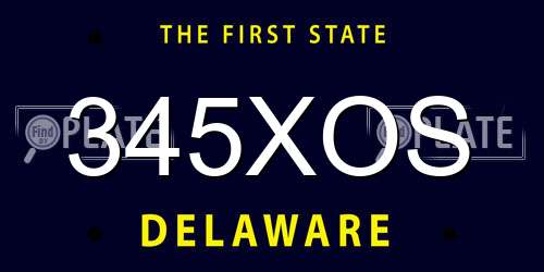 345XOS Delaware License Plate