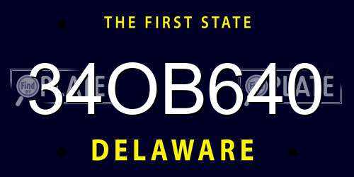34OB640 Delaware License Plate