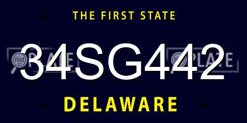 34SG442 Delaware License Plate