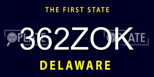 362ZOK Delaware License Plate