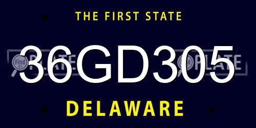36GD305 Delaware License Plate