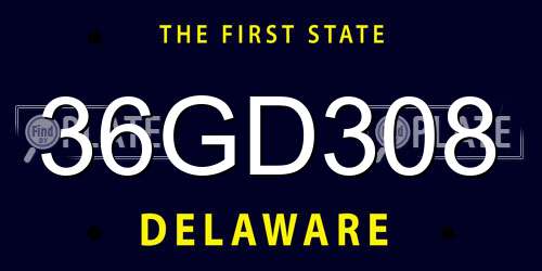 36GD308 Delaware License Plate