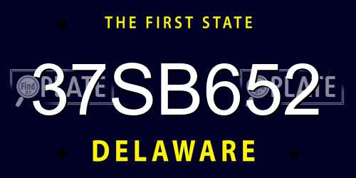 37SB652 Delaware License Plate