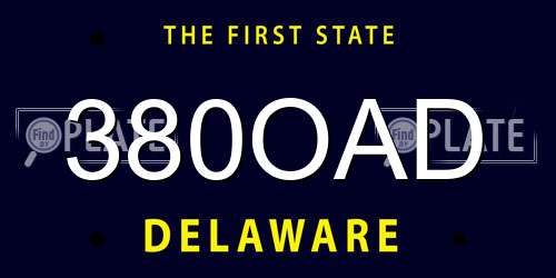 380OAD Delaware License Plate