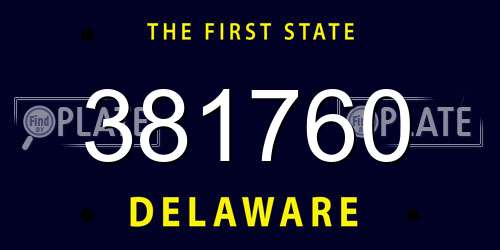 381760 Delaware License Plate