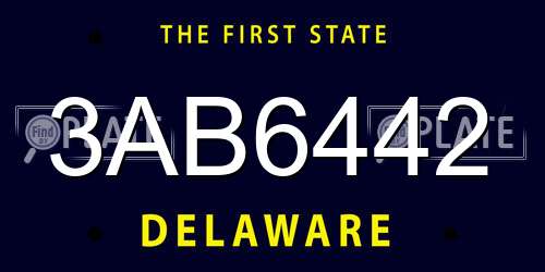3AB6442 Delaware License Plate