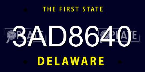 3AD8640 Delaware License Plate