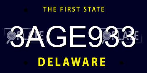 3AGE933 Delaware License Plate