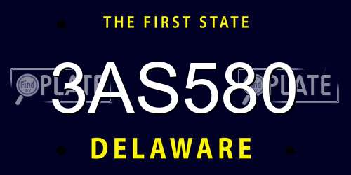 3AS580 Delaware License Plate