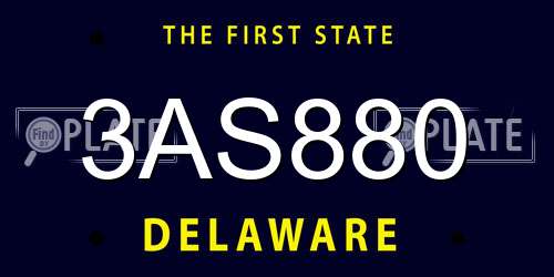 3AS880 Delaware License Plate