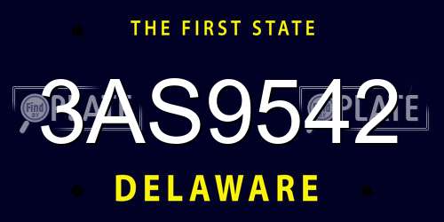 3AS9542 Delaware License Plate