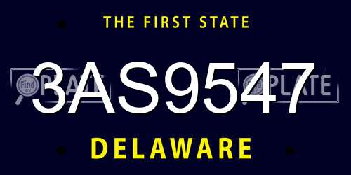 3AS9547 Delaware License Plate