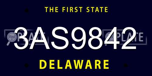 3AS9842 Delaware License Plate