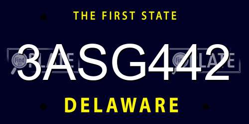 3ASG442 Delaware License Plate