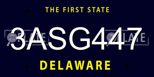 3ASG447 Delaware License Plate