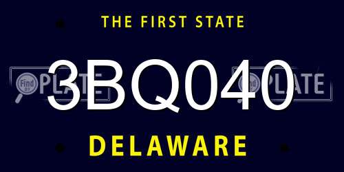 3BQ040 Delaware License Plate